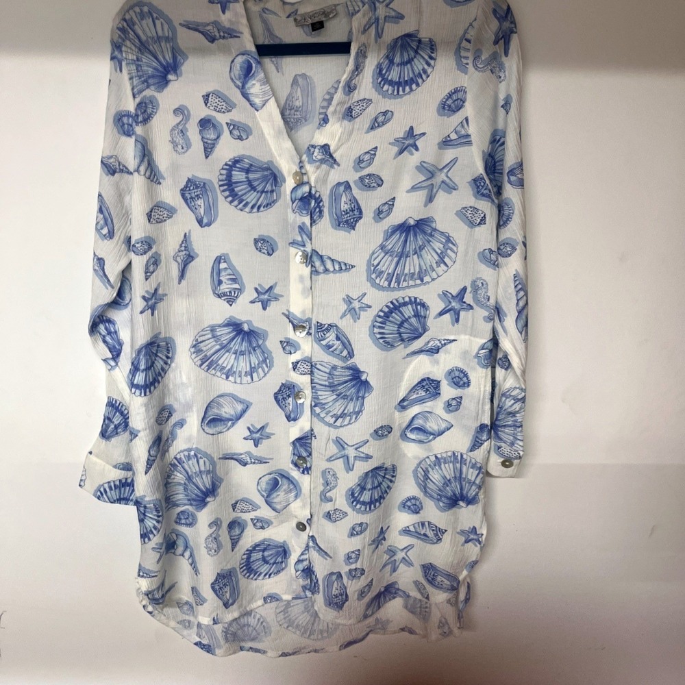 Beachy Coastal Inspired J Valdi Cover-Up‎ Womens Medium Tunic Dress